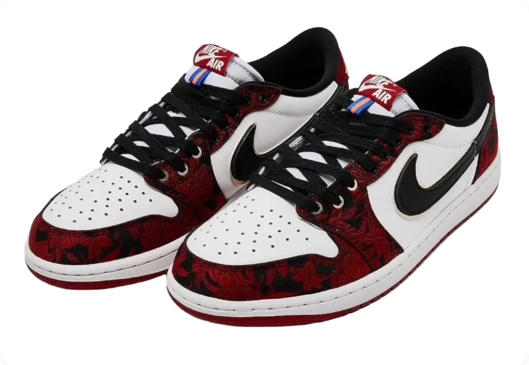 Air Jordan 1 Low-Top Sneakers – Red Floral, White & Black
