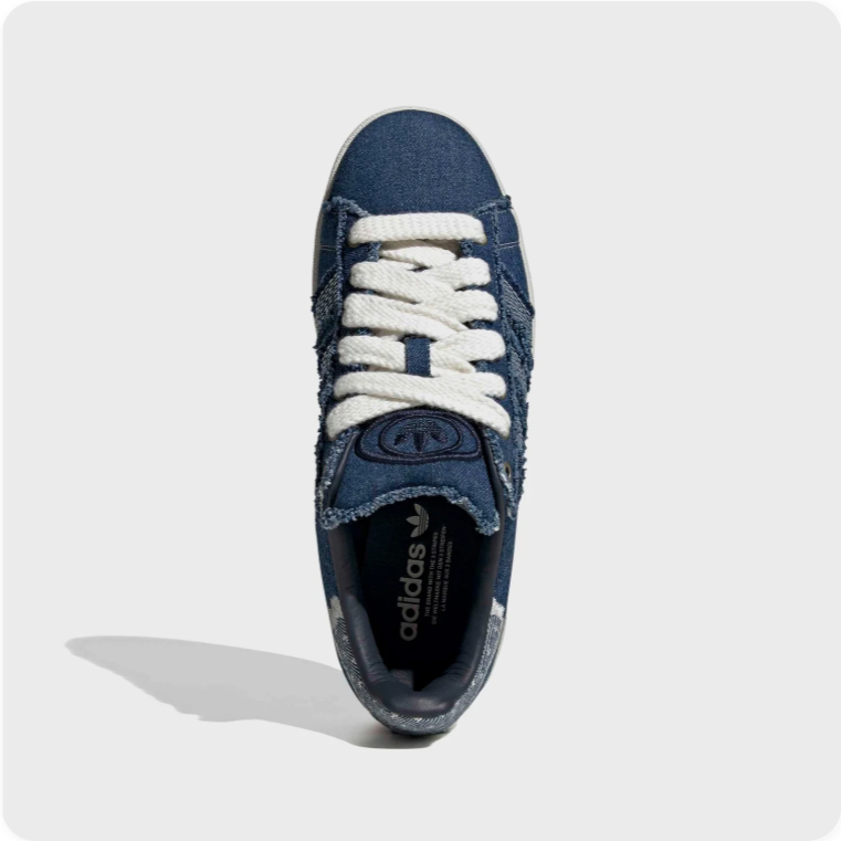 Blue Denim-Look Low-Top Sneakers – Frayed Stripes & Cream Sole