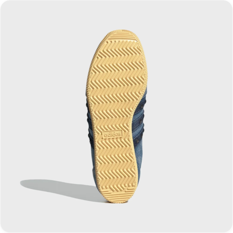 Adidas Low-Top Sneakers – Denim Blue with Dark Stripes & Gum-Colored Sole