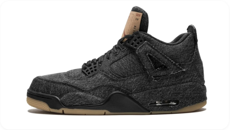 Air Jordan 4 Sneakers – Textured Charcoal & Black with Tan Accents