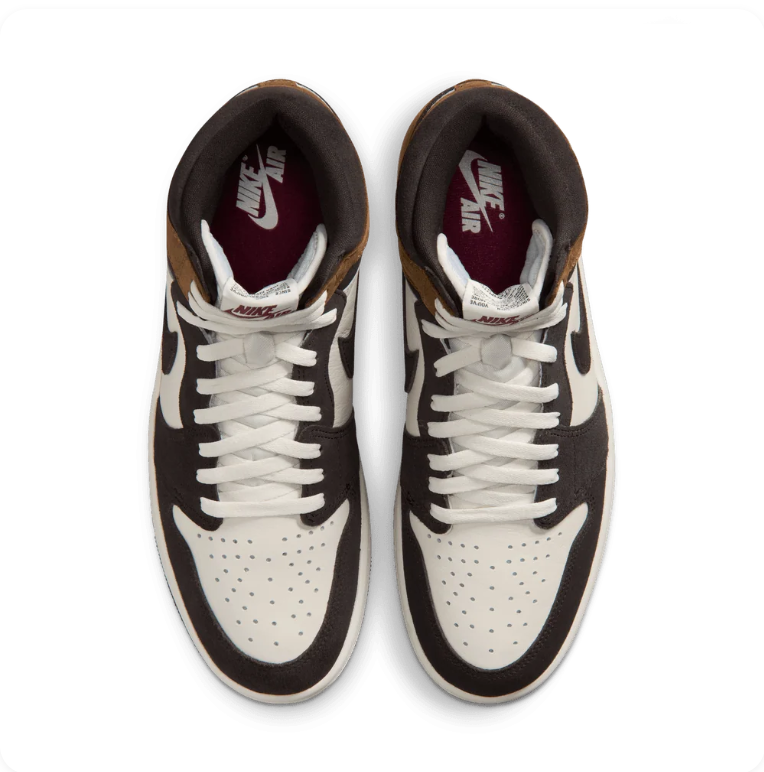 Air Jordan 1 High-Top Sneakers – Brown, Black & White with Burgundy Outsole