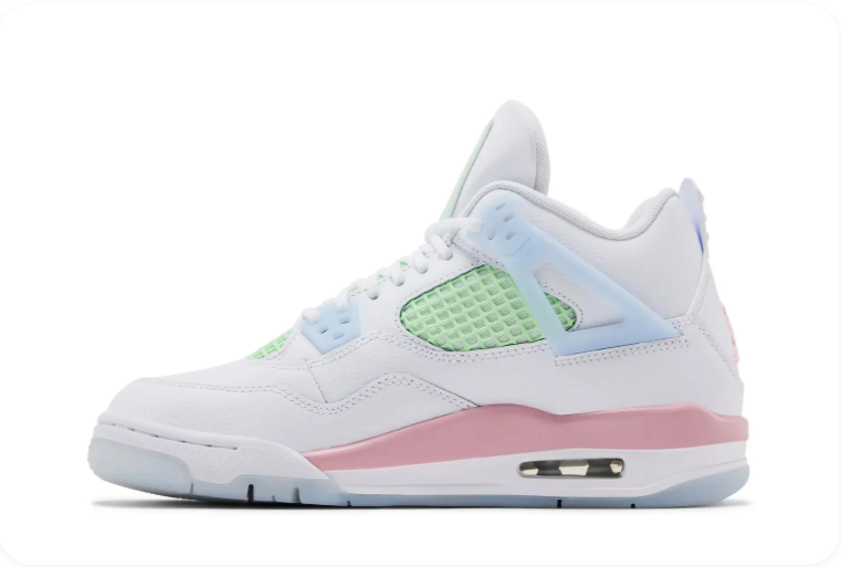 Air Jordan 4 Sneakers – White with Pastel Pink, Blue & Mint Accents