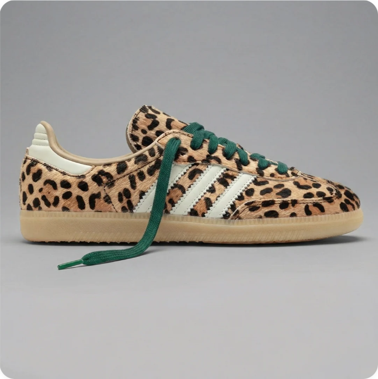 Adidas Low-Top Sneakers – Leopard Print with Cream Stripes
