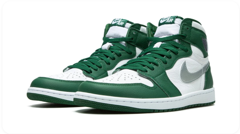 Air Jordan 1 High-Top Sneakers – Green, White & Metallic Silver