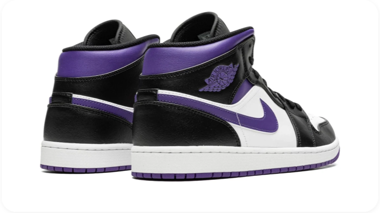 Air Jordan 1 Mid Sneakers – Black, White & Purple