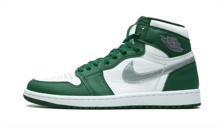 Air Jordan 1 High-Top Sneakers – Green, White & Metallic Silver