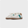 White & Cream Low-Top Sneakers – Teal Accents & Gum-Colored Sole