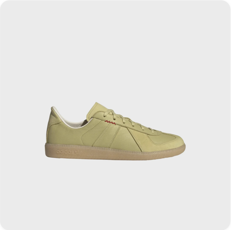 Adidas Light Olive Low-Top Sneakers – Tonal Panels & Gum-Colored Sole